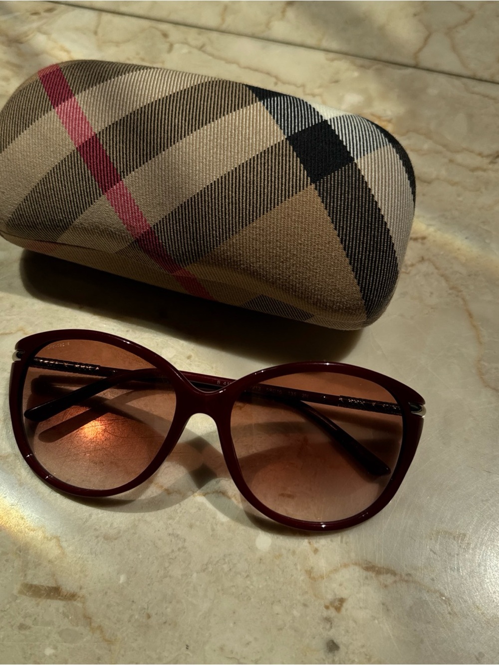 Burberry Women's Burgundy Frame Sunglasses with Gradient Brown Lenses